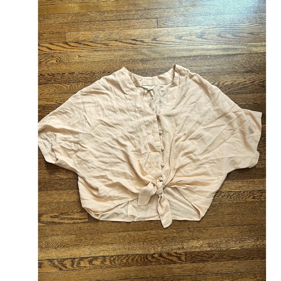 Sim & Sam Tops - Sim & Sam Peach Tie Front Batwing Blouse V-Neck Button Down Top Small